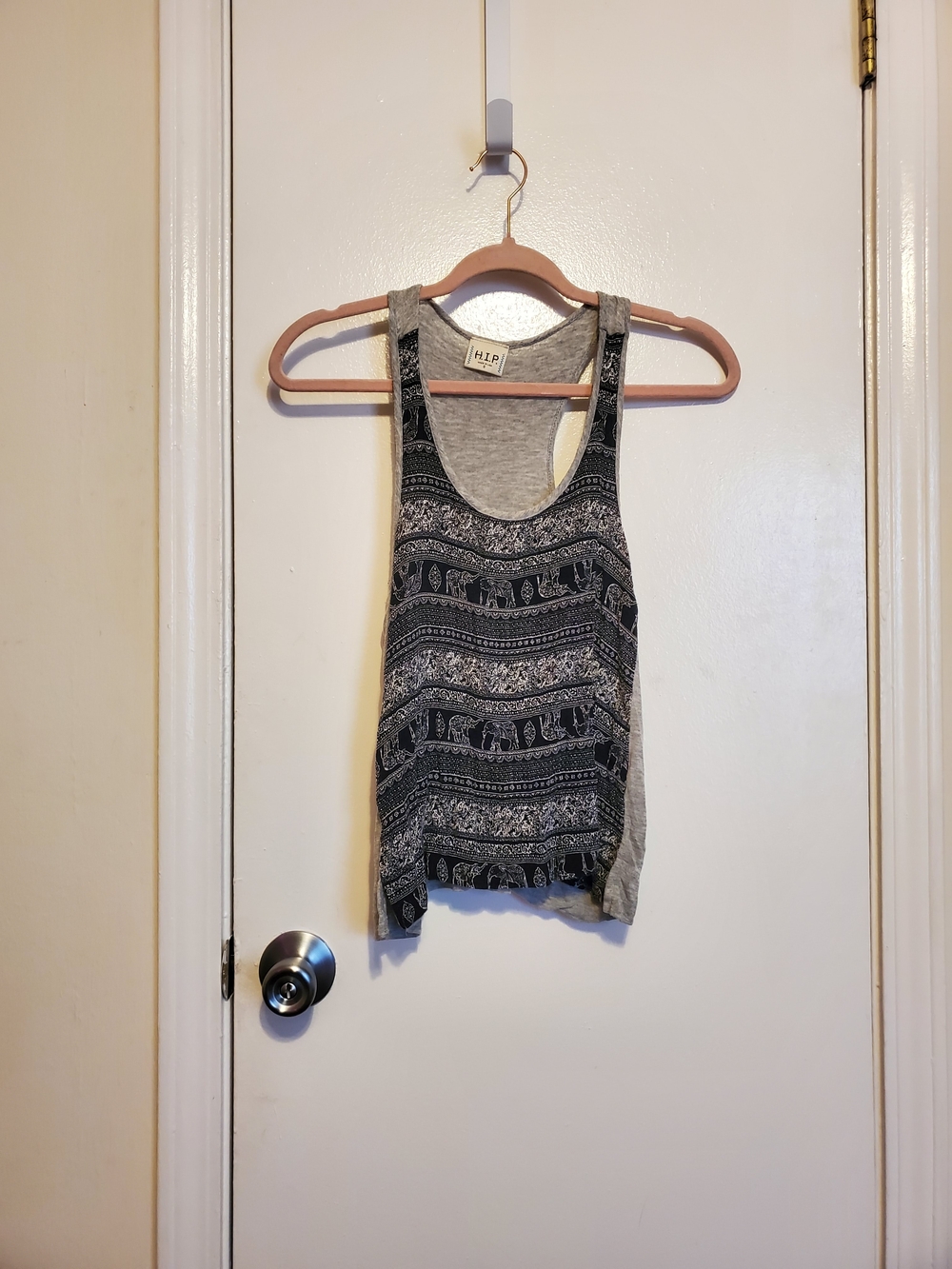 h.i.p. Black and Gray Elephant Print Racerback Tank